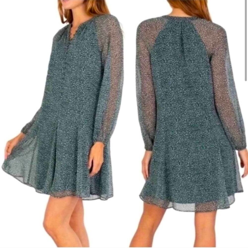 Joie Dress Women Size XXL Arctic Animal Leopard Print Balloon Sleeve Sheer Green